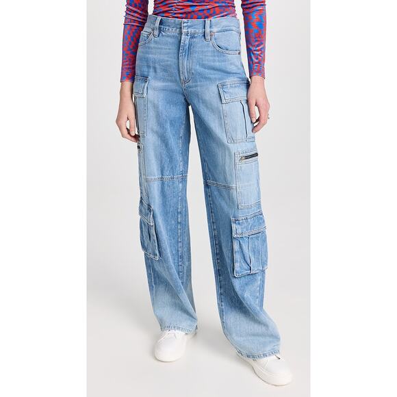 NEW Alice + Olivia Cay Cargo Jeans Wide Leg Mid Rise Utility Brea Blue Size 26 - Picture 7 of 16